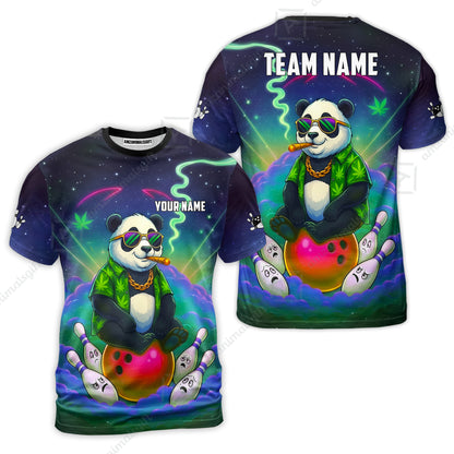 Custom Bowling Jersey Polo Shirt, Chill Panda & Cosmic Vibe, Custom Bowling Jersey Team Shirt For Players With Name & Team Name