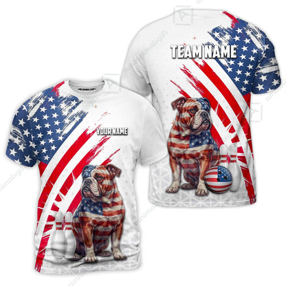 Custom Bowling Jersey Polo Shirt, Bowling US Flag Bulldog, Custom Bowling Jersey Team Shirt For Players With Name and Team Name