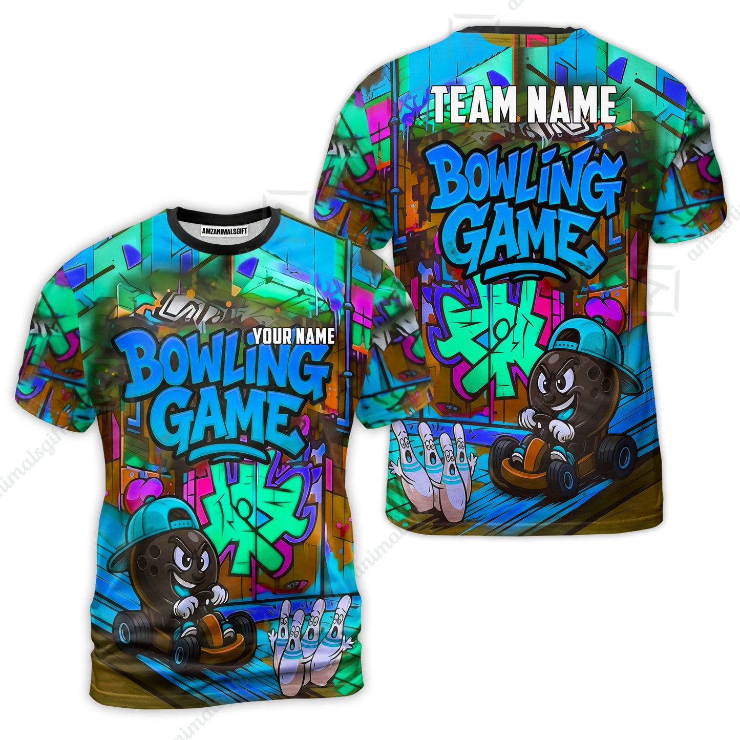 Custom Bowling Jersey Polo Shirt, Street Graffiti Go Kart Ball, Custom Bowling Jersey Team Shirt For Players With Name and Team Name