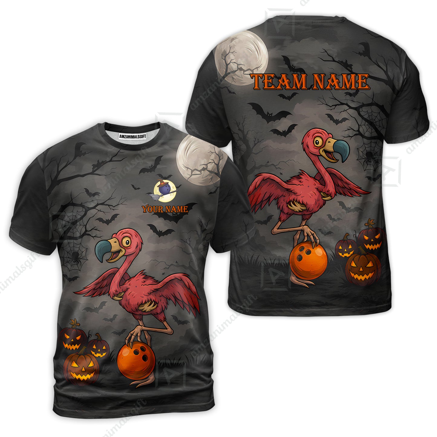 Customized Halloween Zombie Flamingo Bowling Jersey, Custom Name And Team Name For Bowlers