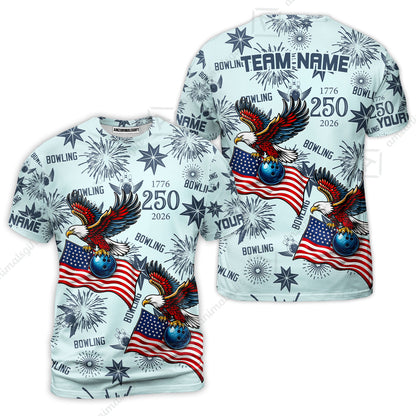 Custom Bowling Jersey Polo Shirt, USA 250 Years of Independence Bowling, Custom Bowling Jersey Team Shirt For Players With Name and Team Name
