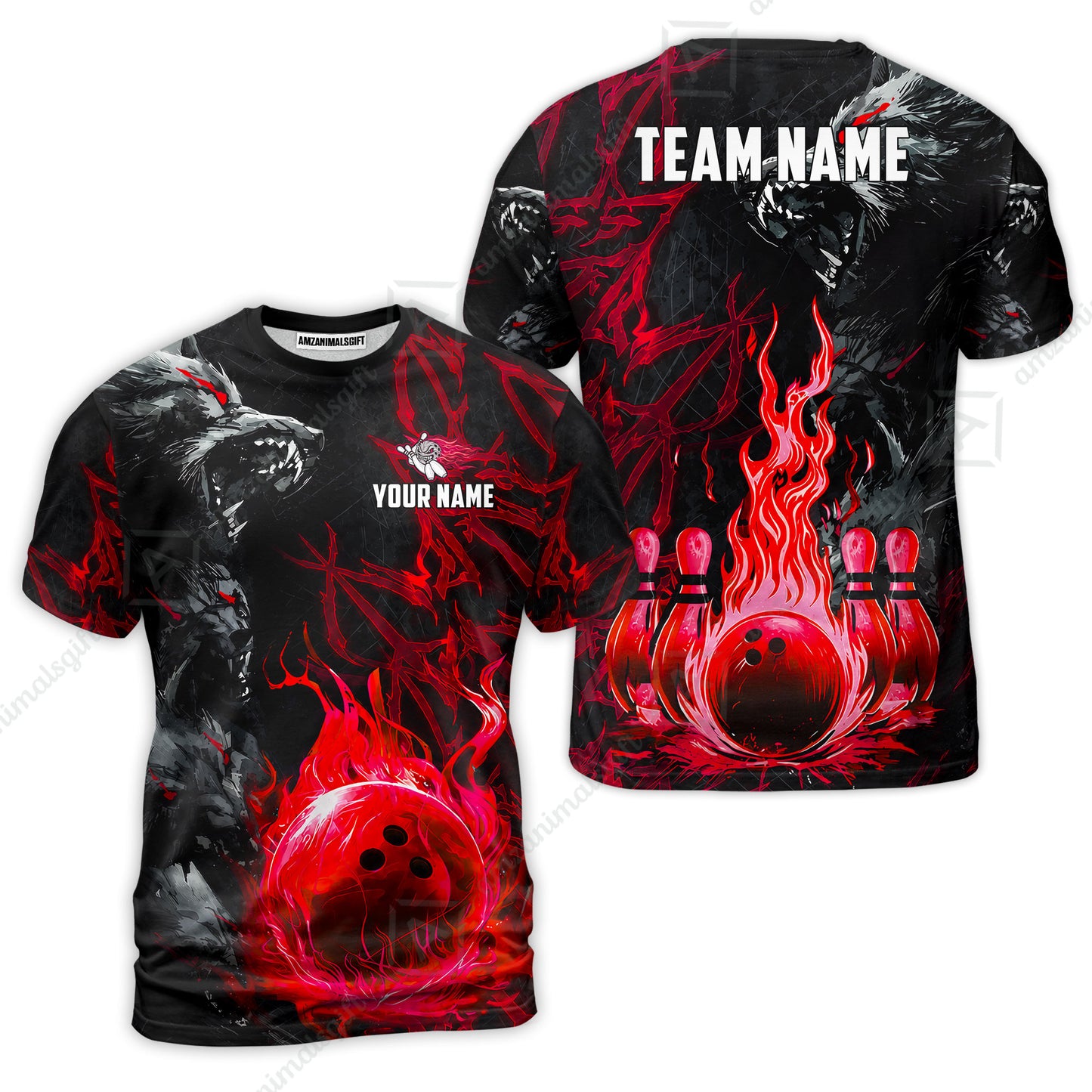 Custom Bowling Jersey Polo Shirt, Hellfire Werewolf & Crimson Strike, Custom Bowling Jersey Team Shirt For Players With Name & Team Name