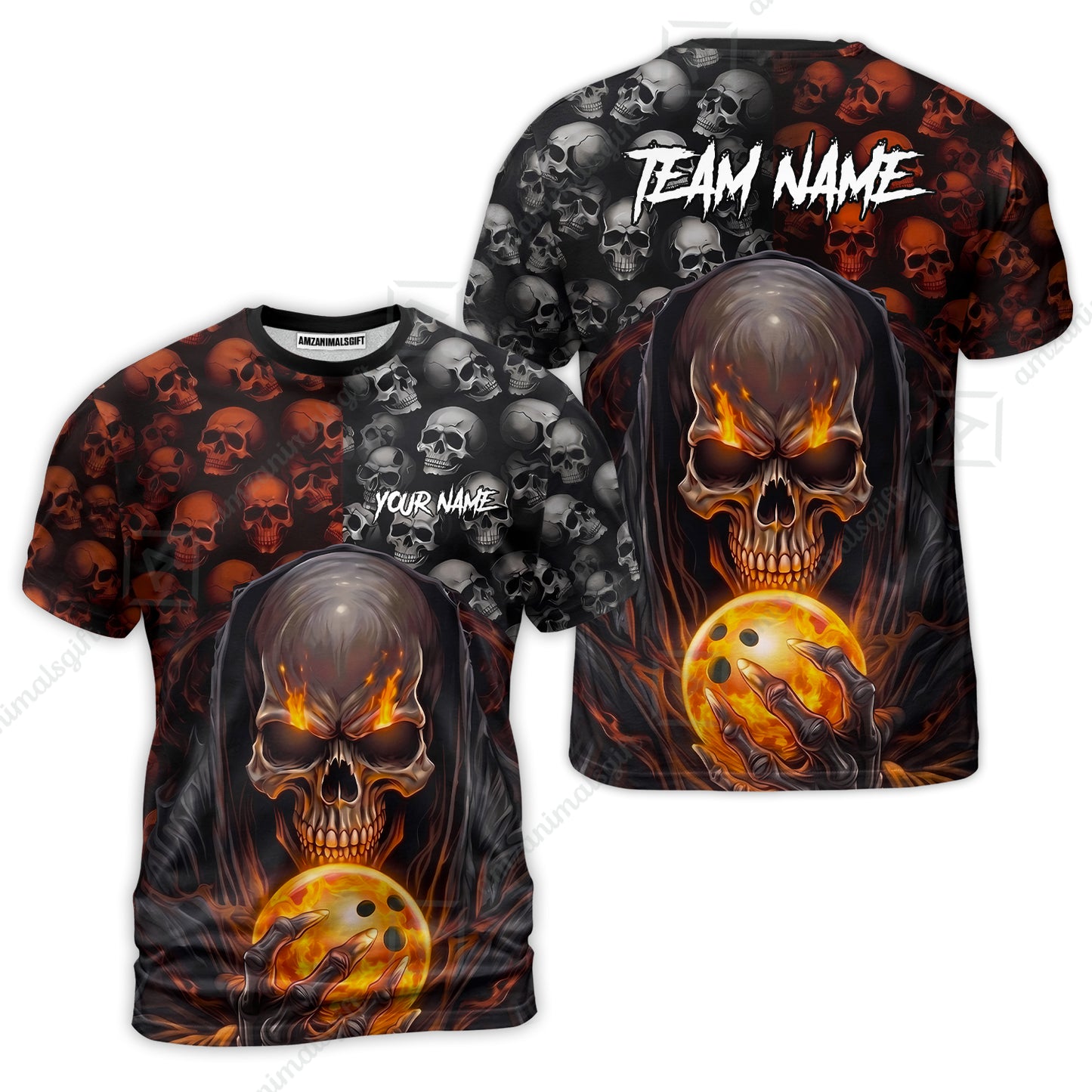 Custom Bowling Jersey Polo Shirt, Death Multiple Skulls, Personalized Name And Team Name