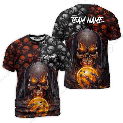 Custom Bowling Jersey Polo Shirt, Death Multiple Skulls, Personalized Name And Team Name