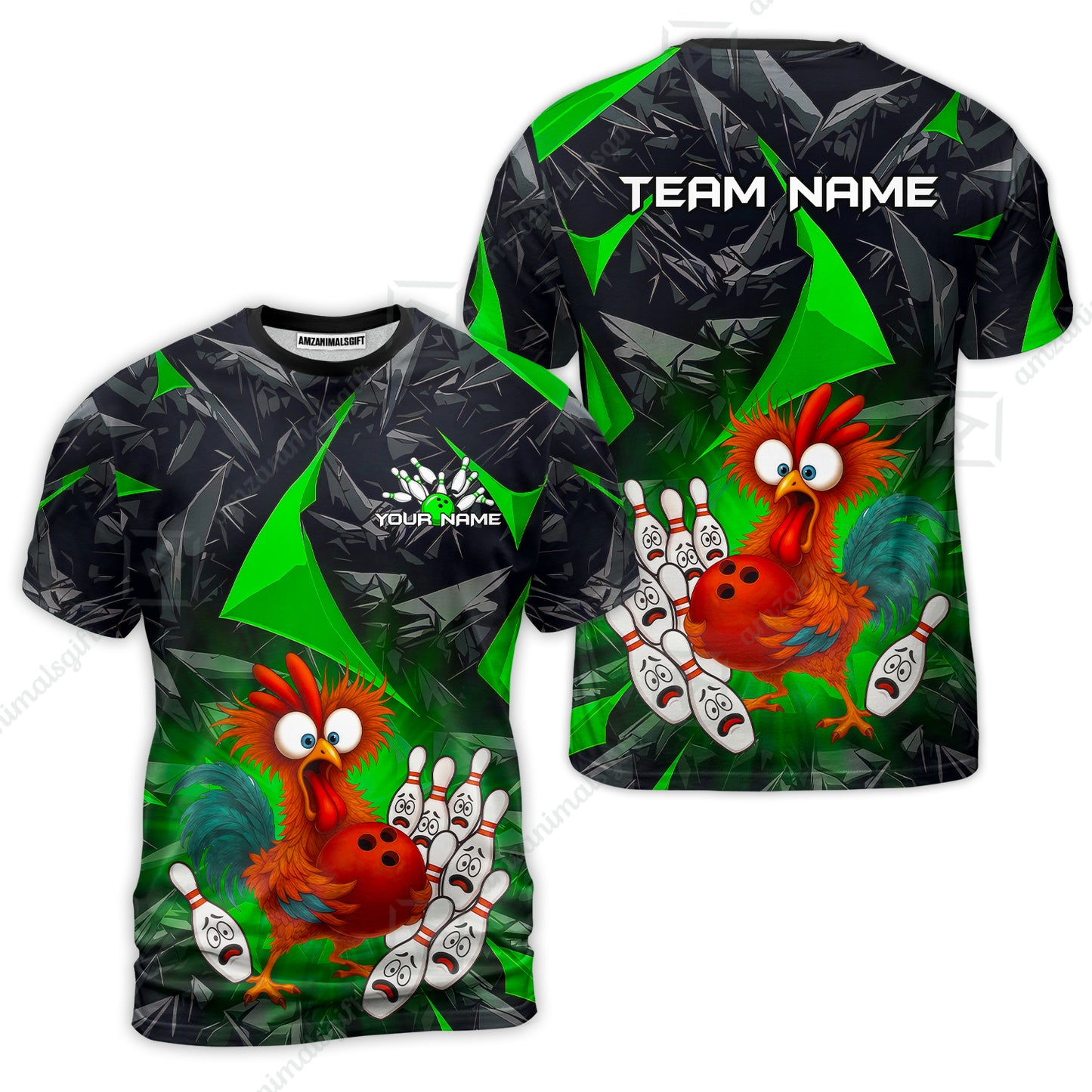 Custom Bowling Jersey Polo Shirt, Crazy Chicken Bowling Custom Bowling Jersey Team Shirt For Players With Name & Team Name