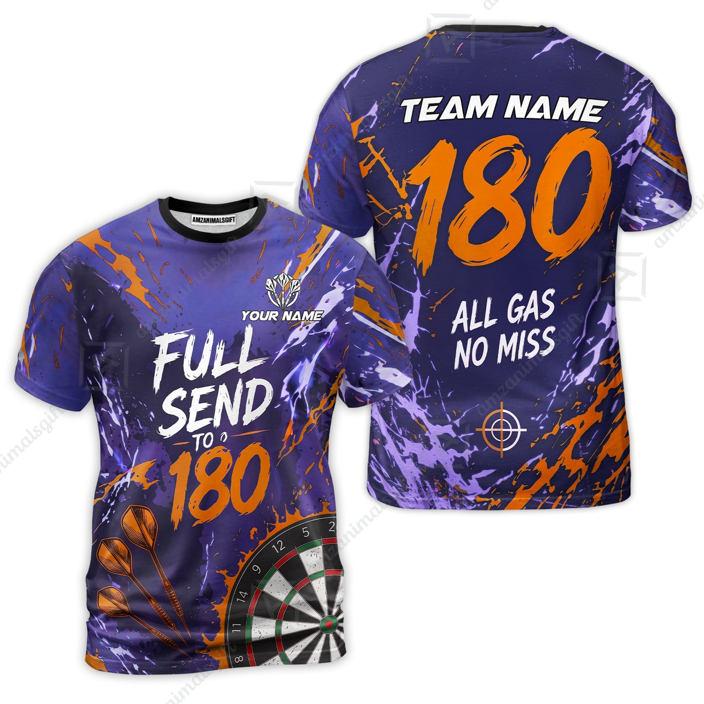 Customized Darts Team Jersey, Full Send To 180, All Gas No Miss, Personalized Polo Shirt For Players With Name & Team Name