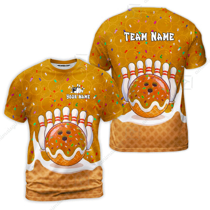 Custom Bowling Jersey Polo Shirt, Bowling Sprinkles Ice Cream Cone, Personalized Name & Team Name
