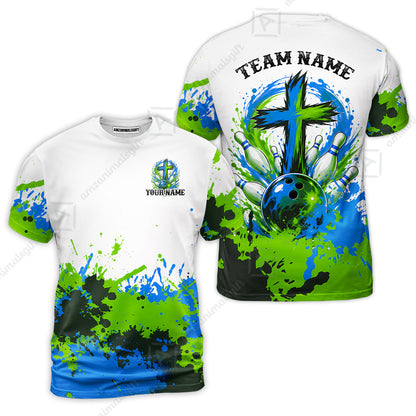 Custom Bowling Jersey Polo Shirt, Splash Pain Bowling Cross Colorful, Custom Bowling Jersey Team Shirt For Players With Name & Team Name