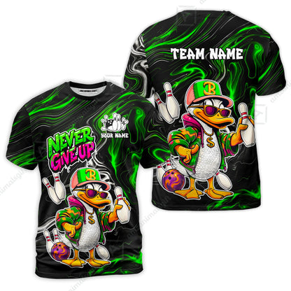 Custom Bowling Jersey Polo Shirt, Duck Never Give Up, Custom Bowling Jersey Team Shirt For Players With Name & Team Name