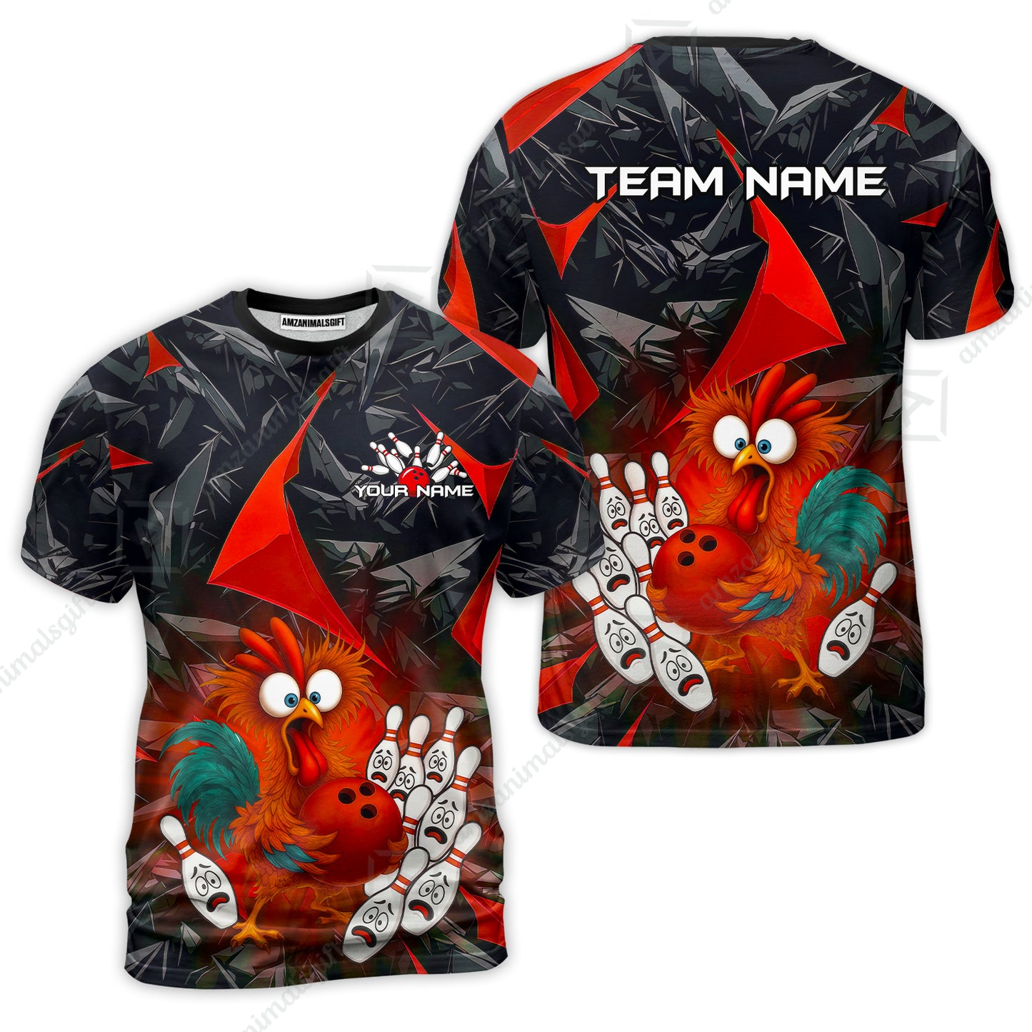 Custom Bowling Jersey Polo Shirt, Crazy Chicken Bowling Custom Bowling Jersey Team Shirt For Players With Name & Team Name