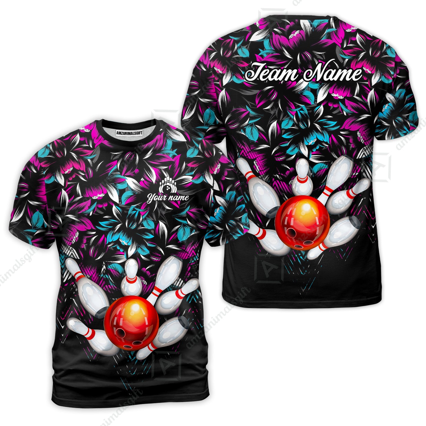 Custom Bowling Jersey Polo Shirt, Tropical Floral Bowling, Custom Bowling Jersey Team Shirt For Players With Name & Team Name