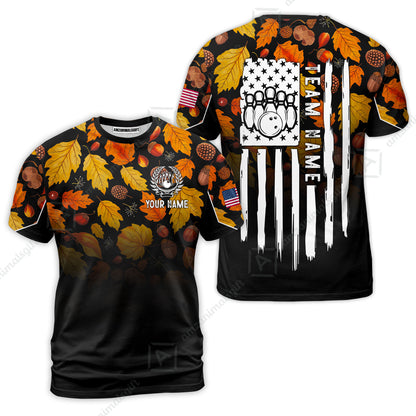 Custom Bowling Jersey Polo Shirt, Autumn Leaves Patriotic Vertical Flag, Custom Bowling Jersey Team Shirt For Players With Name and Team Name
