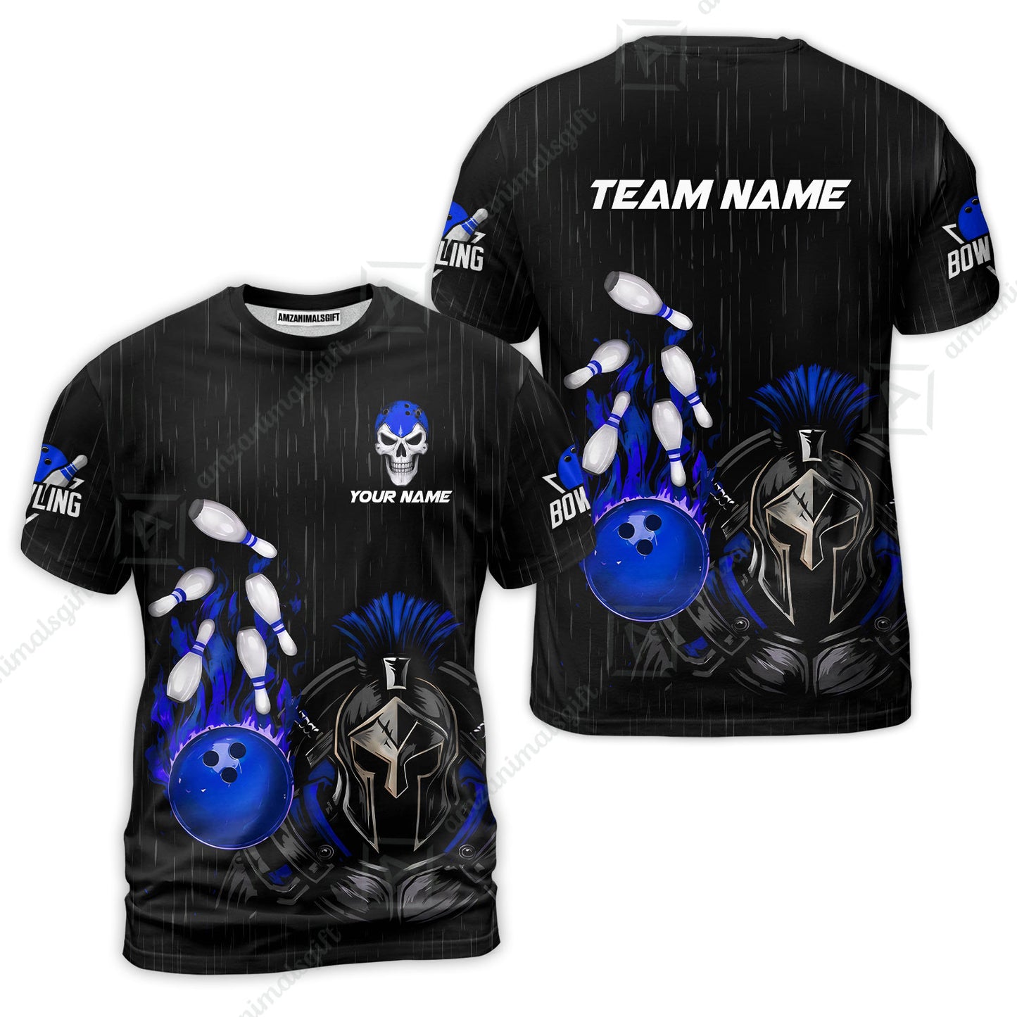 Custom Bowling Jersey Polo Shirt, Fire Bowling Knight Rain Skull Logo, Personalize Name & Team Name