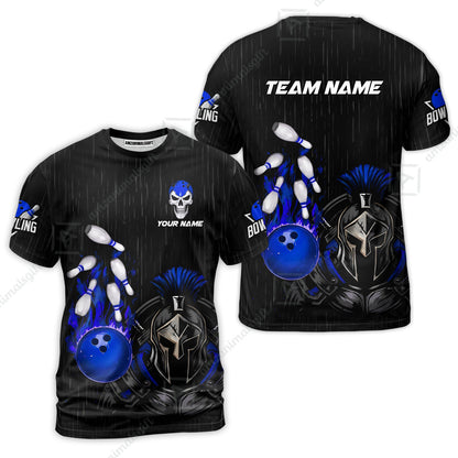 Custom Bowling Jersey Polo Shirt, Fire Bowling Knight Rain Skull Logo, Personalize Name & Team Name