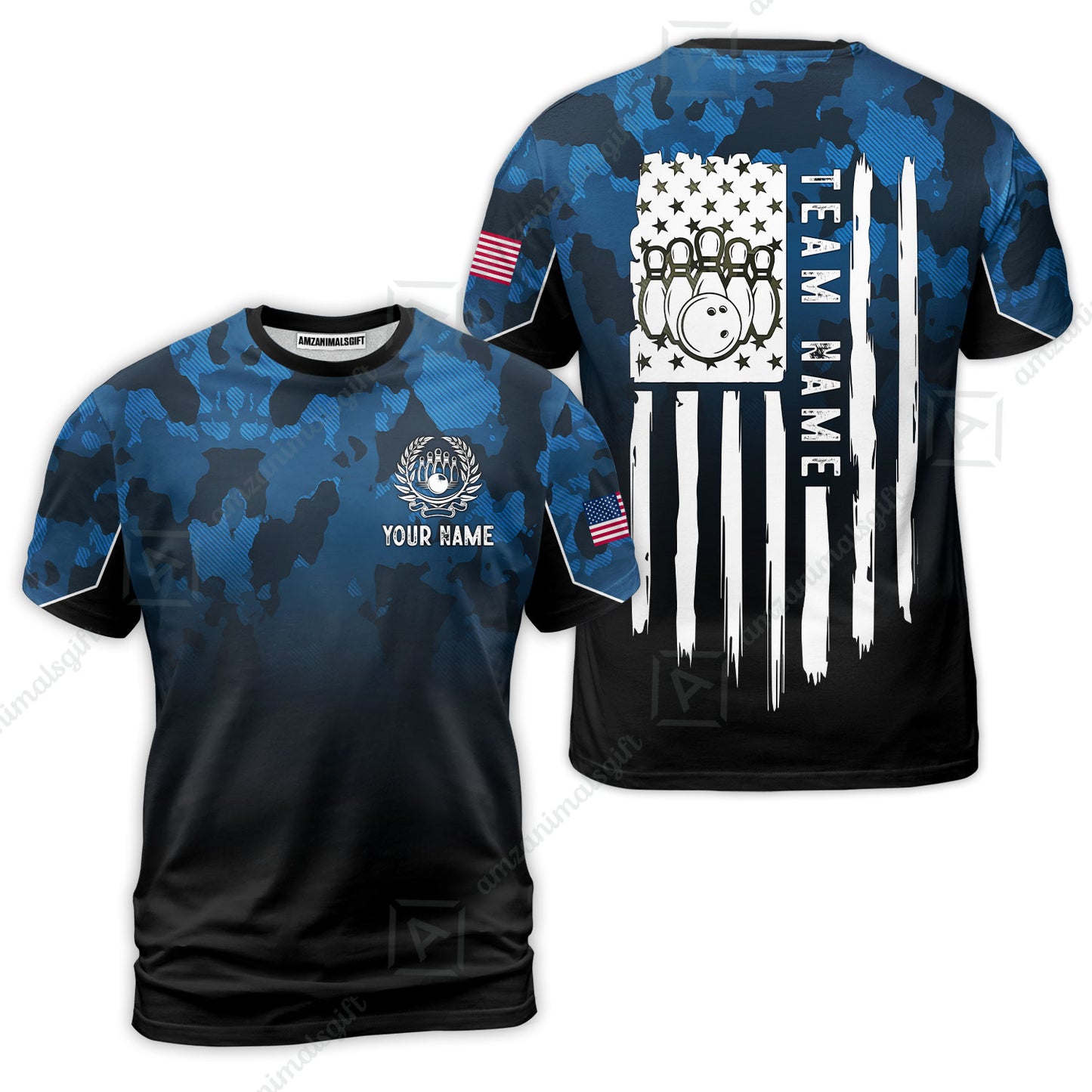Custom Bowling Jersey Polo Shirt, Tactical Camo Patriotic Flag, Custom Bowling Jersey Team Shirt For Players With Name and Team Name