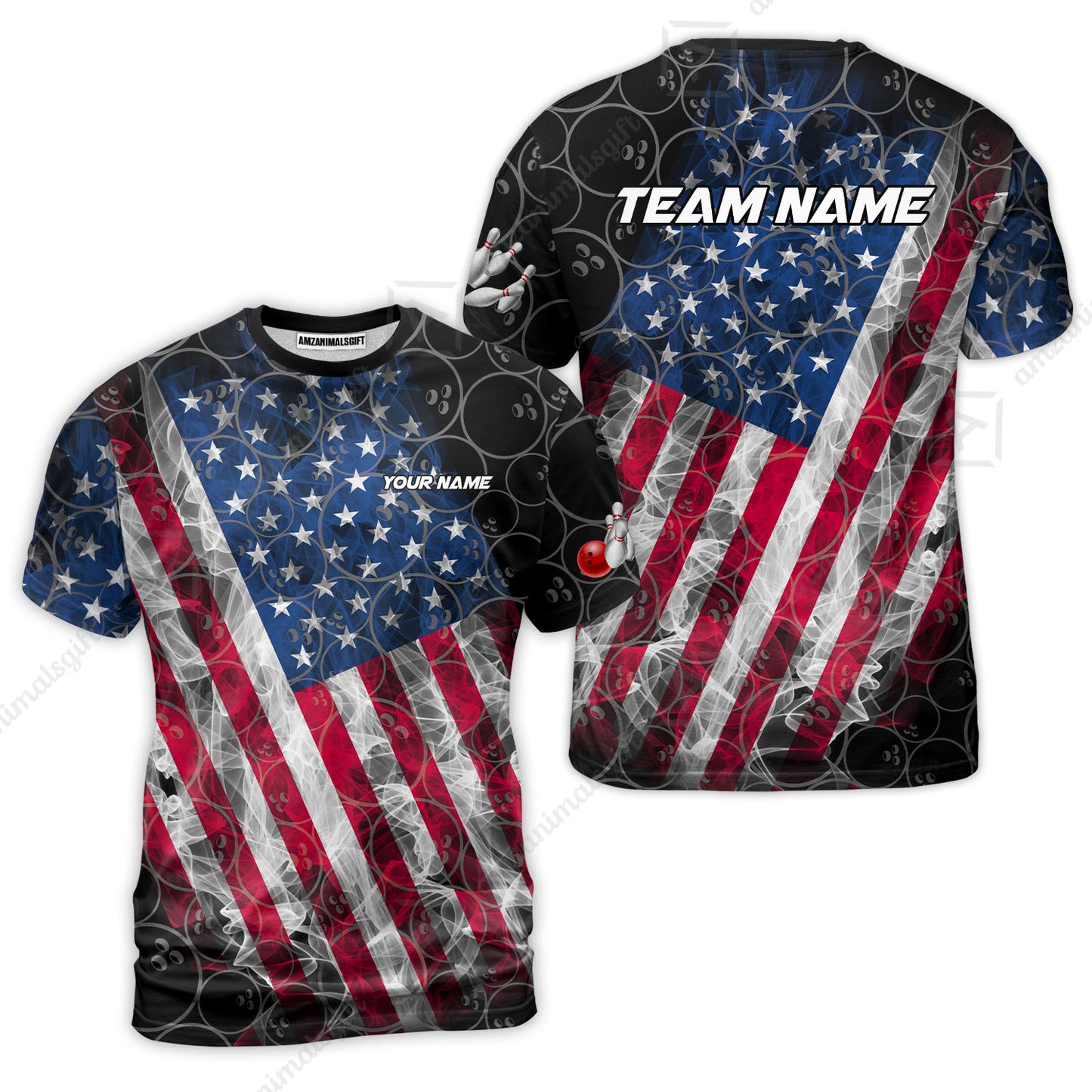 Custom Bowling Jersey Polo Shirt, Patriotic Smokey American Flag, Custom Bowling Jersey Team Shirt For Players With Name & Team Name