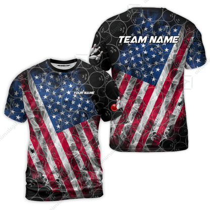 Custom Bowling Jersey Polo Shirt, Patriotic Smokey American Flag, Custom Bowling Jersey Team Shirt For Players With Name & Team Name