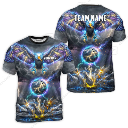 Custom Bowling Jersey Polo Shirt, Majestic Electric Lightning Eagle, Custom Bowling Jersey Team Shirt For Players With Name and Team Name