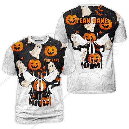 Custom Bowling Jersey Polo Shirt, Halloween Pattern Skull, Custom Bowling Jersey Team Shirt For Players With Name & Team Name