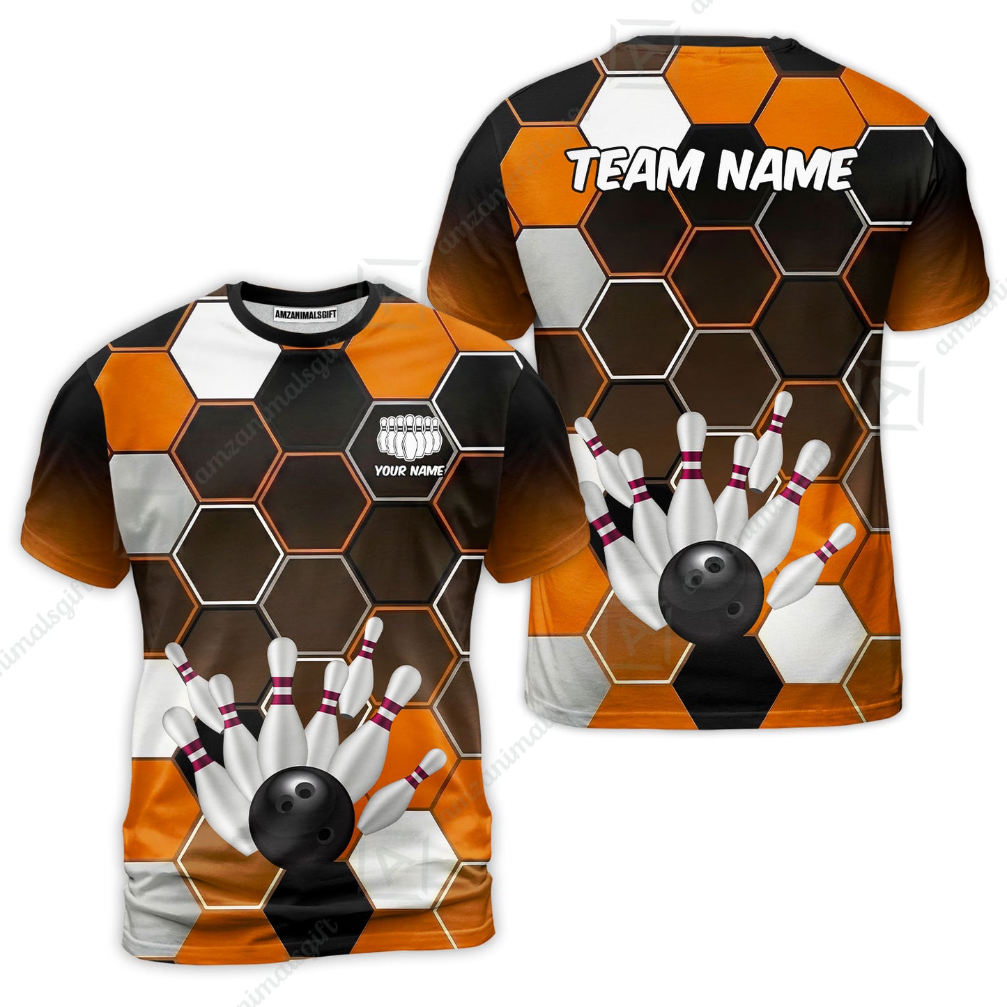 Customized Bowling Unisex Polo Shirt, Hexagon Pattern Bowling, Bowling Uniform - Personalized Name Team Name For Bowlers