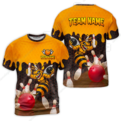 Custom Bowling Jersey Polo Shirt, Aggressive Hornet Honeycomb Drip, Custom Bowling Jersey Team Shirt For Players With Name and Team Name