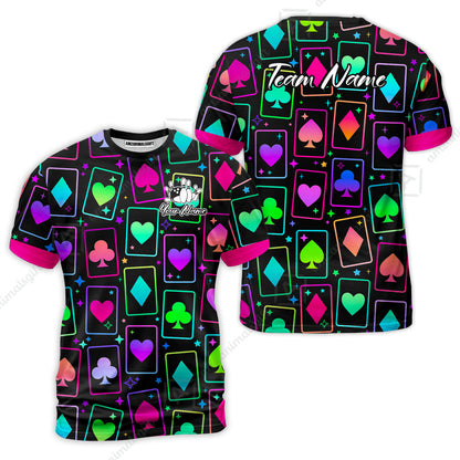 Custom Bowling Jersey Polo Shirt, Cards Neon Bowling, Custom Bowling Jersey Team Shirt For Players With Name and Team Name