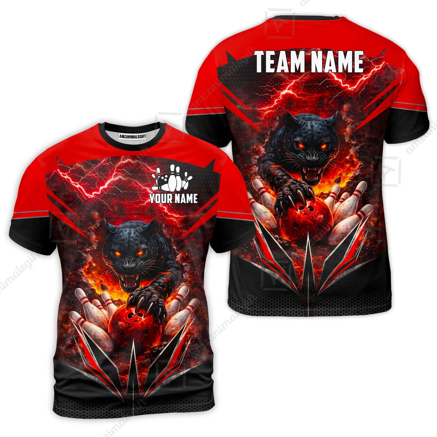 Custom Bowling Jersey Polo Shirt, Electric Panther Bowling, Personalized Name & Team Name