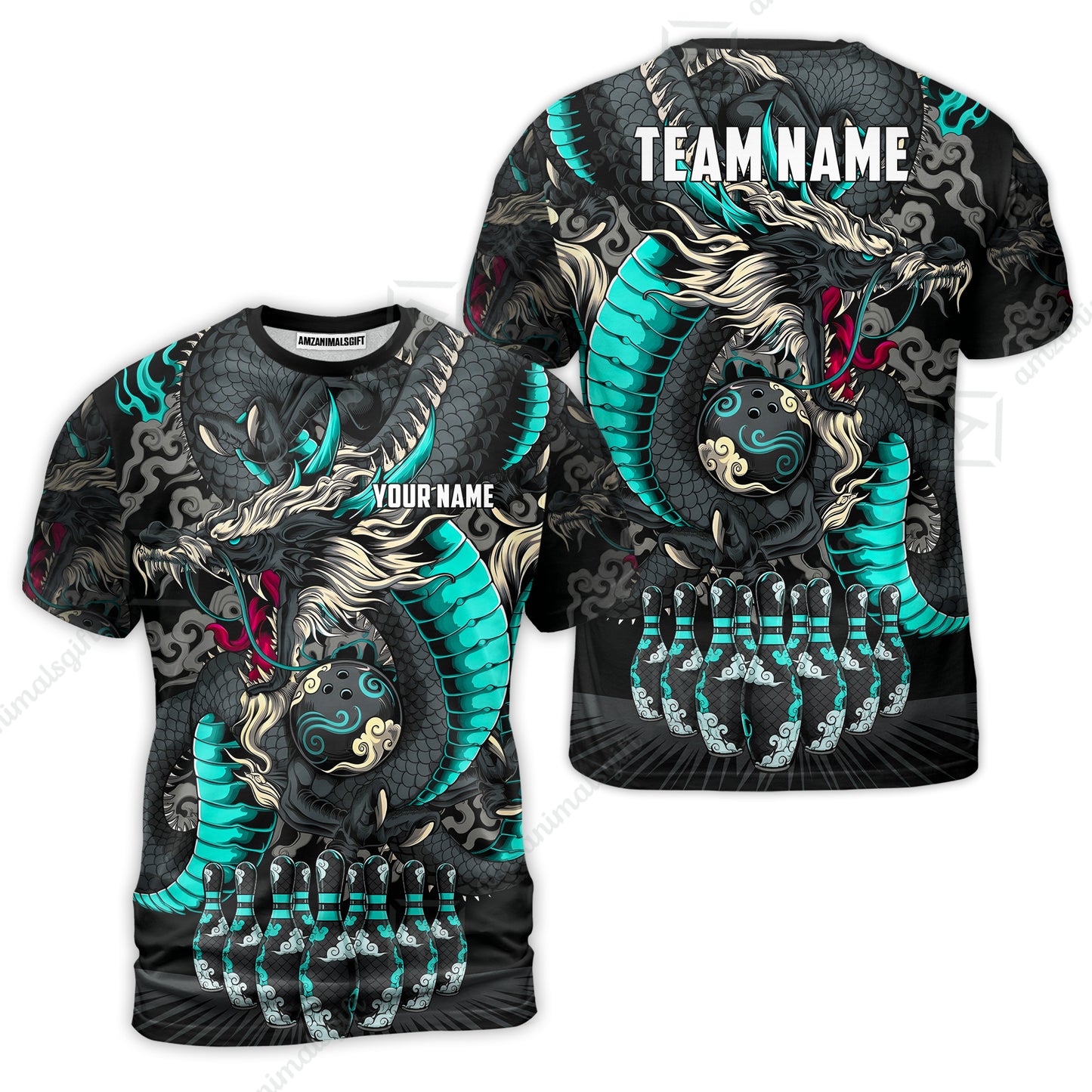 Custom Bowling Jersey Polo Shirt, Oriental Jade Dragon & Classic Clouds, Custom Bowling Jersey Team Shirt For Players With Name & Team Name