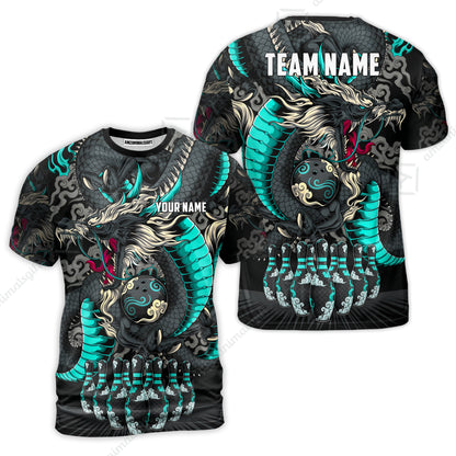Custom Bowling Jersey Polo Shirt, Oriental Jade Dragon & Classic Clouds, Custom Bowling Jersey Team Shirt For Players With Name & Team Name