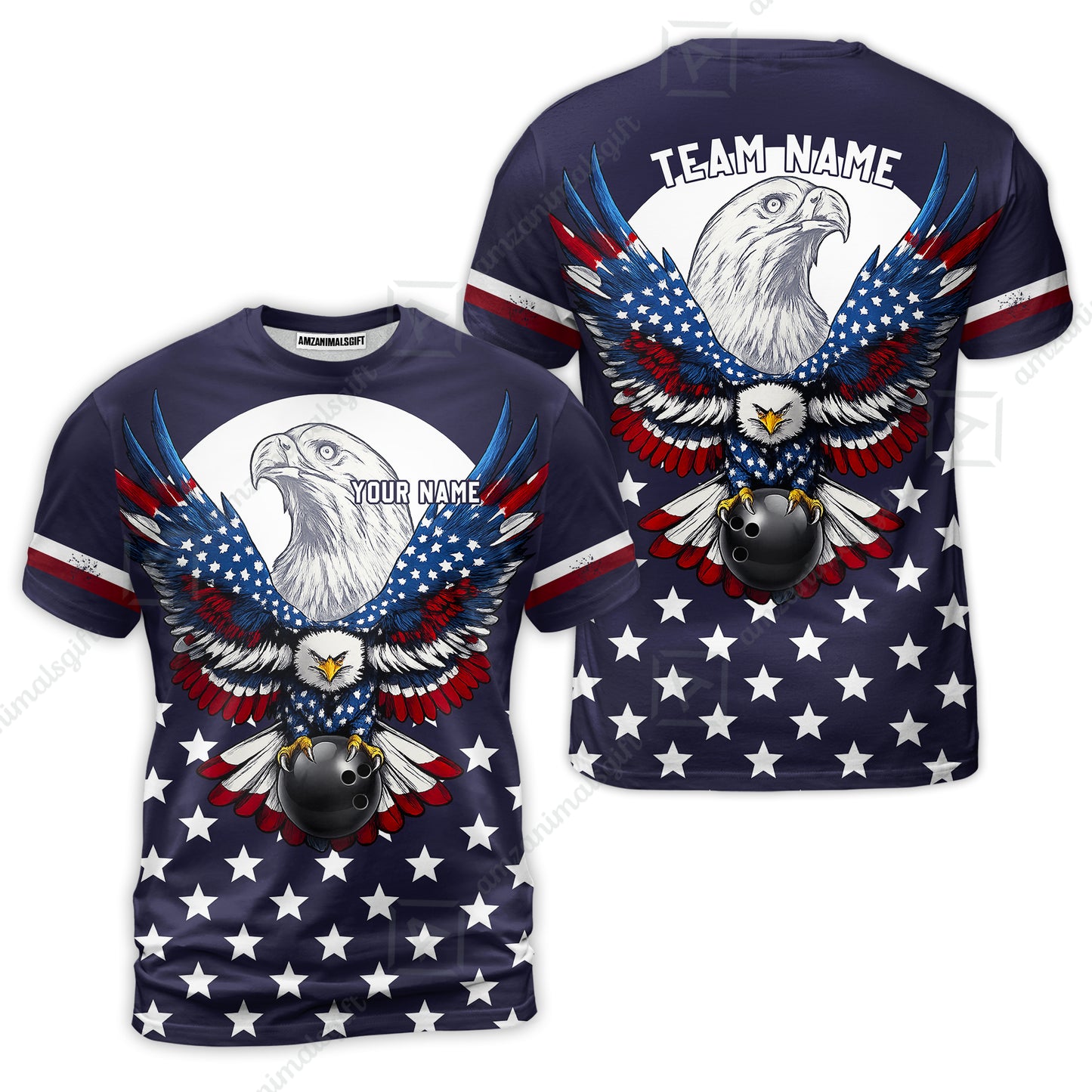 Custom Bowling Jersey Polo, Eagle American Flag, Custom Bowling Jersey Team Shirt For Players With Name & Team Name