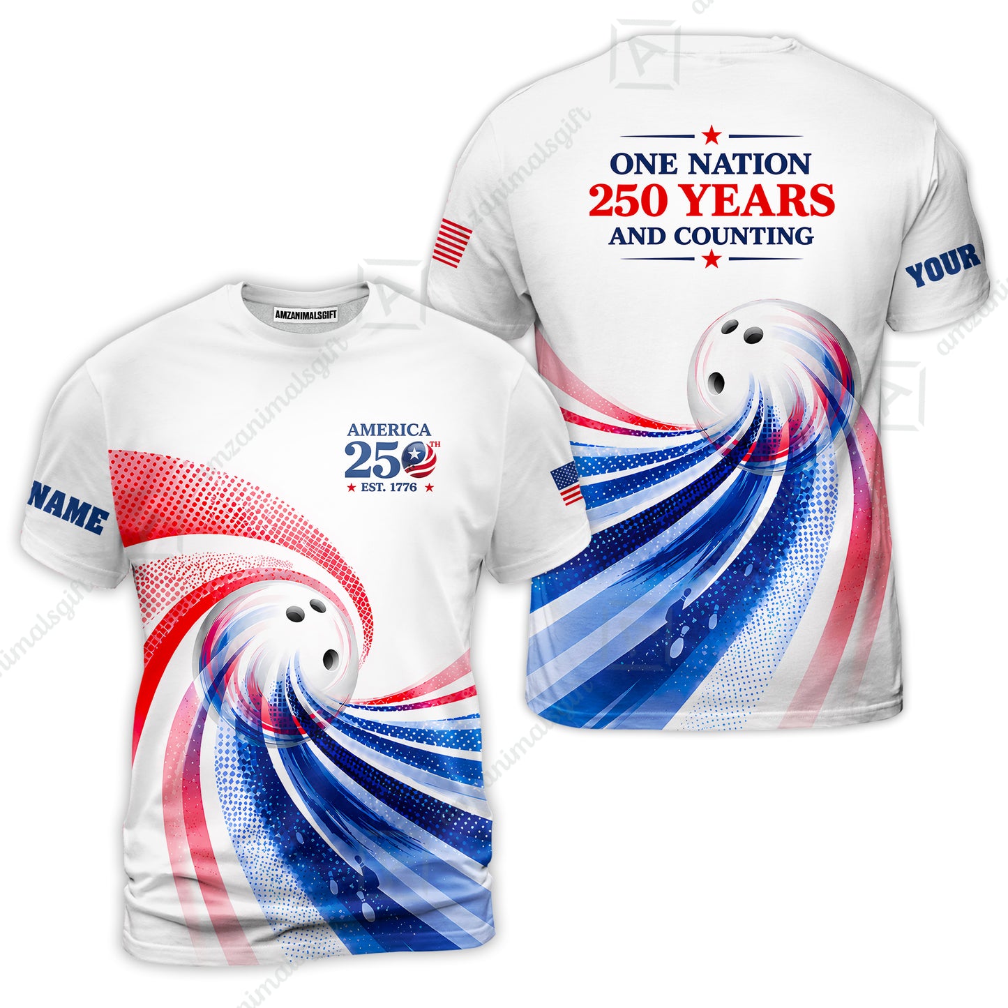Custom Bowling Jersey Polo Shirt, One Nation 250 Years And Counting, Personalize Name and Team Name