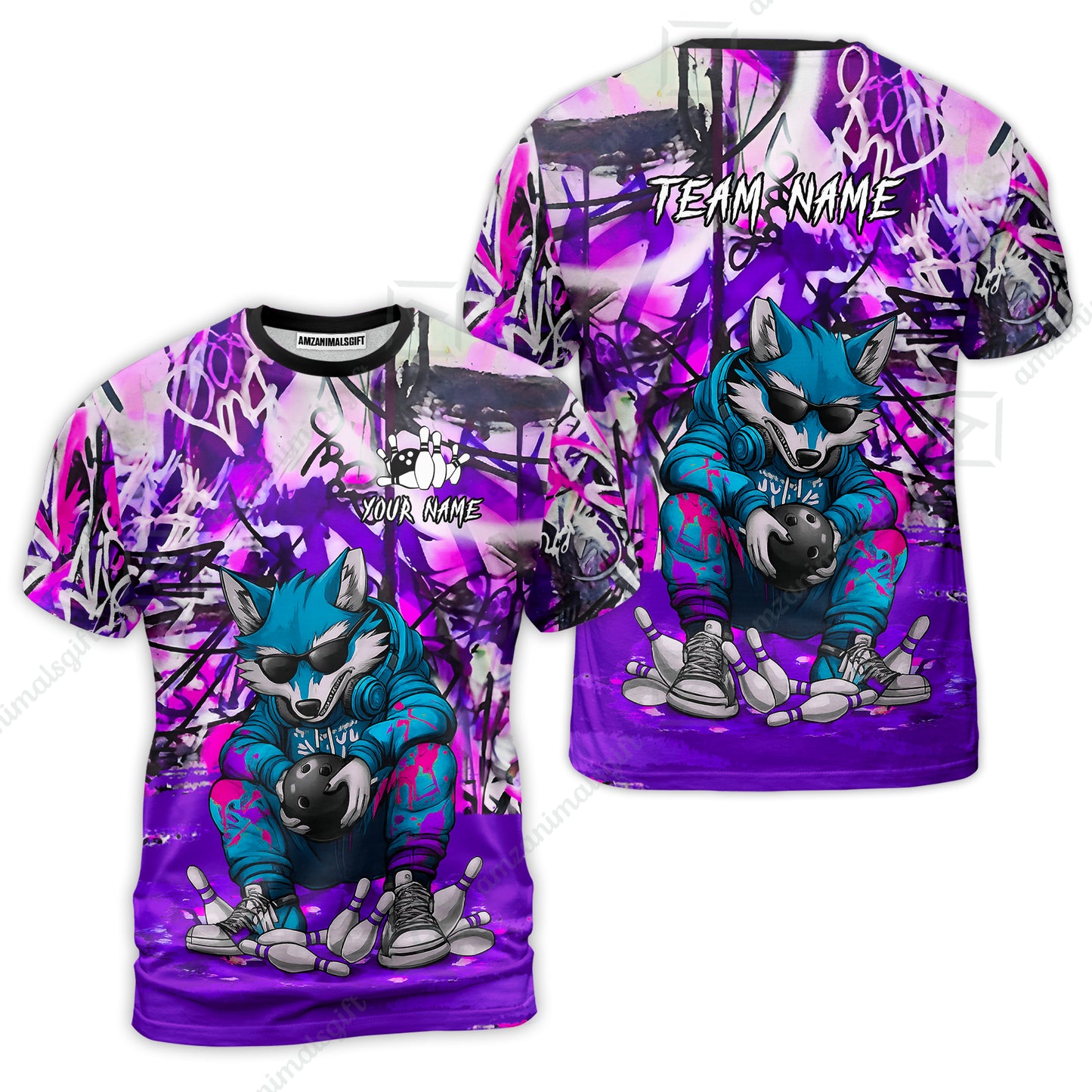 Custom Streetwear Wolf Bowling Jersey Polo Shirt, Custom Streetwear Wolf Bowling Jersey Team Shirt For Players With Name & Team Name