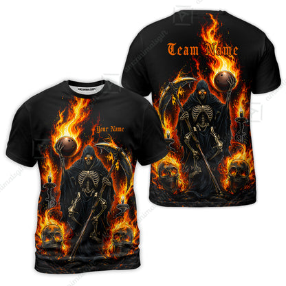 Custom Bowling Jersey Polo Shirt, Hellfire Grim Reaper, Personalize Name and Team Name