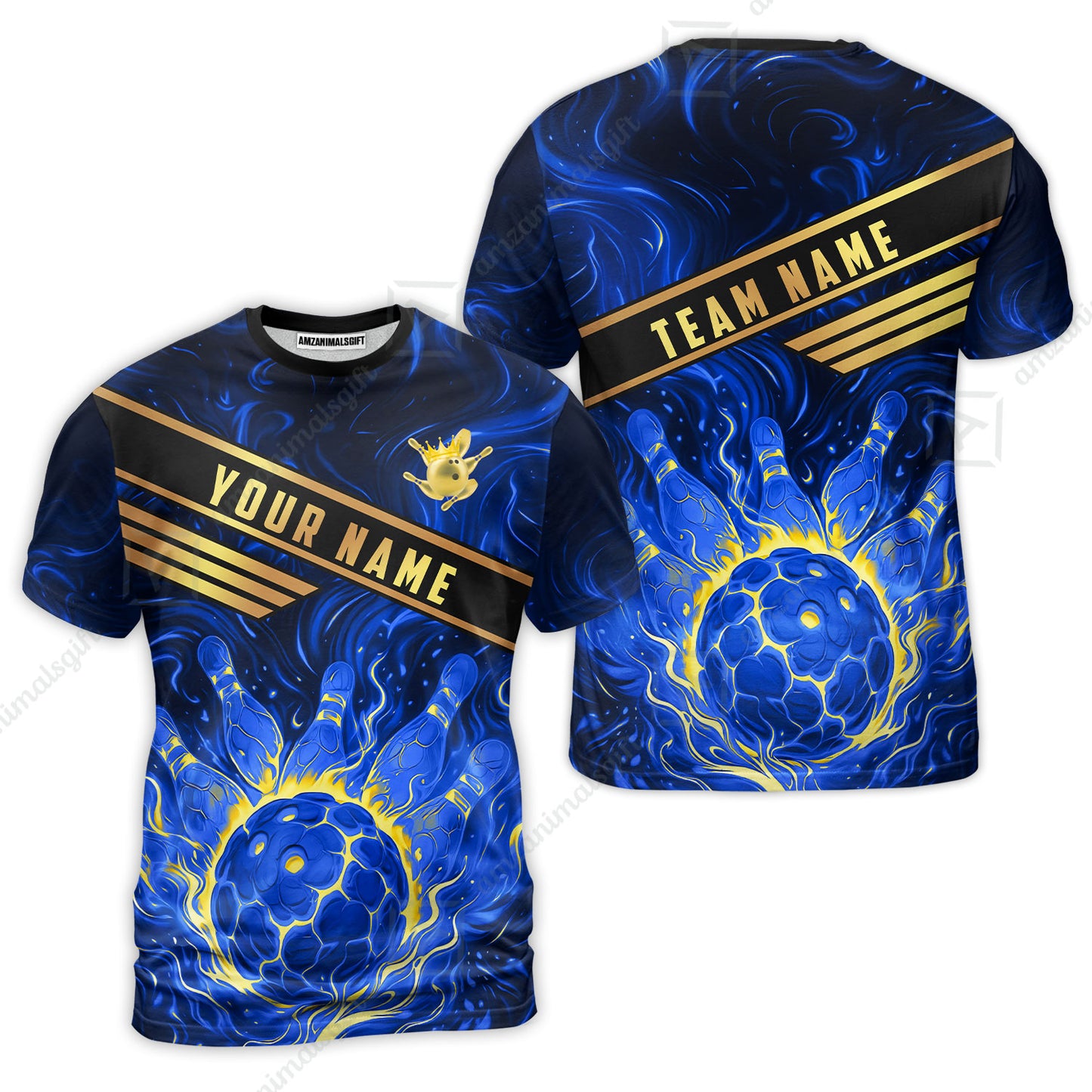 Custom Bowling Polo Shirt, Glowing Bowling Ball and Pins Custom Bowling Polo Team Shirt For Players With Name & Team Name