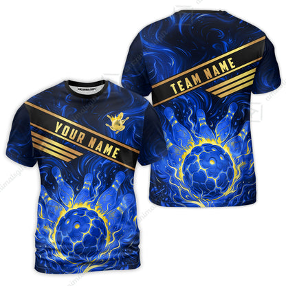 Custom Bowling Polo Shirt, Glowing Bowling Ball and Pins Custom Bowling Polo Team Shirt For Players With Name & Team Name