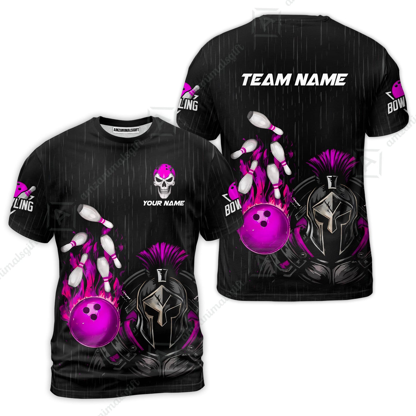Custom Bowling Jersey Polo Shirt, Fire Bowling Knight Rain Skull Logo, Personalize Name & Team Name