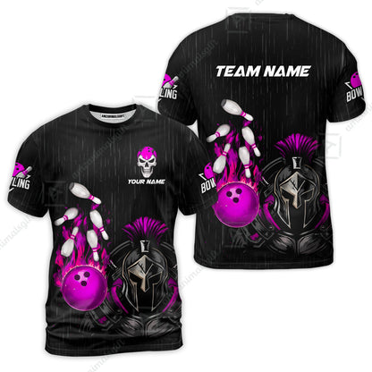 Custom Bowling Jersey Polo Shirt, Fire Bowling Knight Rain Skull Logo, Personalize Name & Team Name