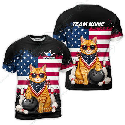 Custom Bowling Jersey Polo Shirt, Animal With Glasses And Bandana America Flag, Personalize Name & Team Name