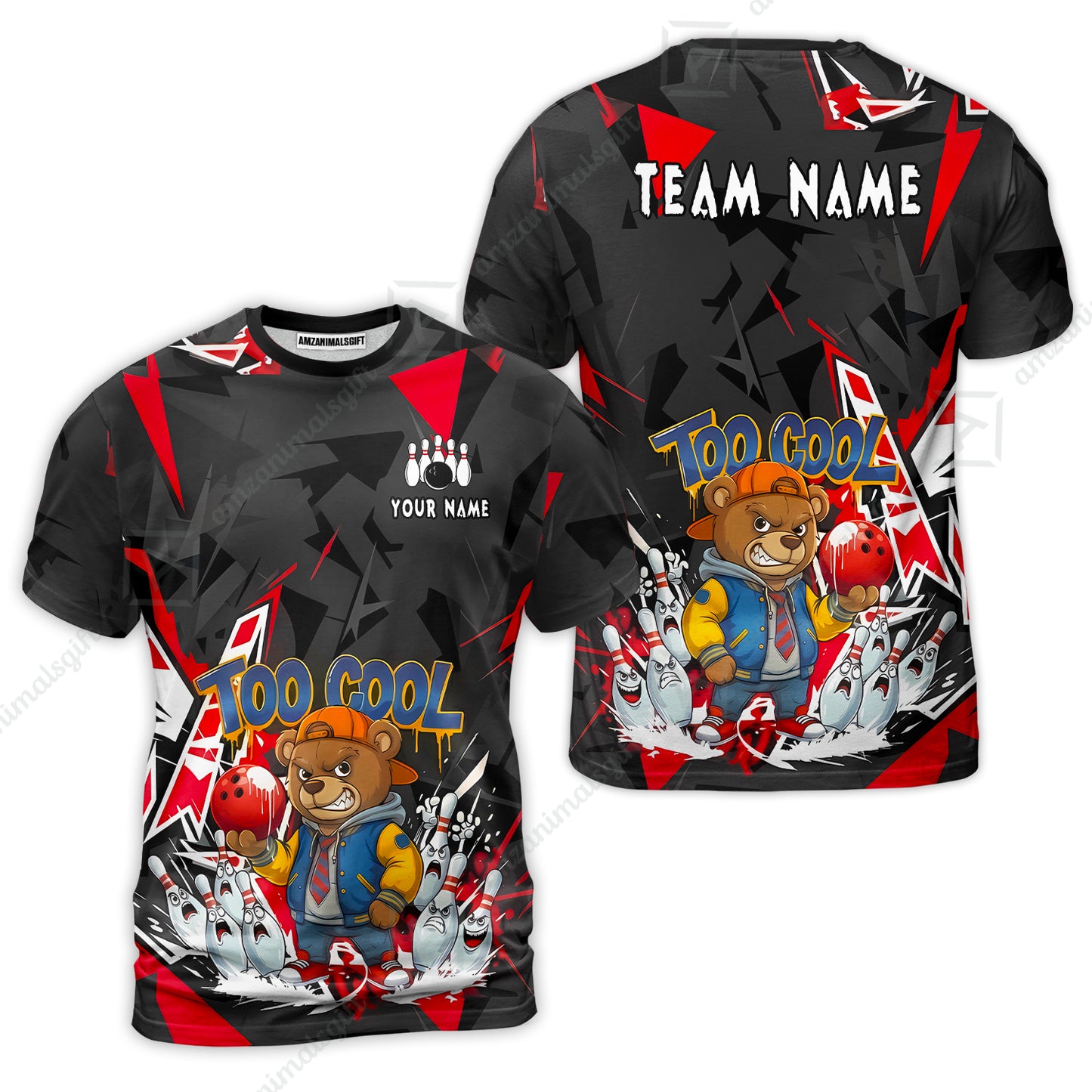 Custom Bowling Jersey Polo Shirt, Streetwear Style Bear Bowling, Custom Bowling Jersey Team Shirt For Players With Name & Team Name