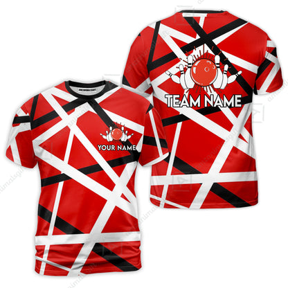 Custom Bowling Team Jersey Shirt, Bowling uniforms Vintage Retro Rock Style Guitar Red & White Personalized Name And Team Name
