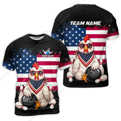 Custom Bowling Jersey Polo Shirt, Animal With Glasses And Bandana America Flag, Personalize Name & Team Name