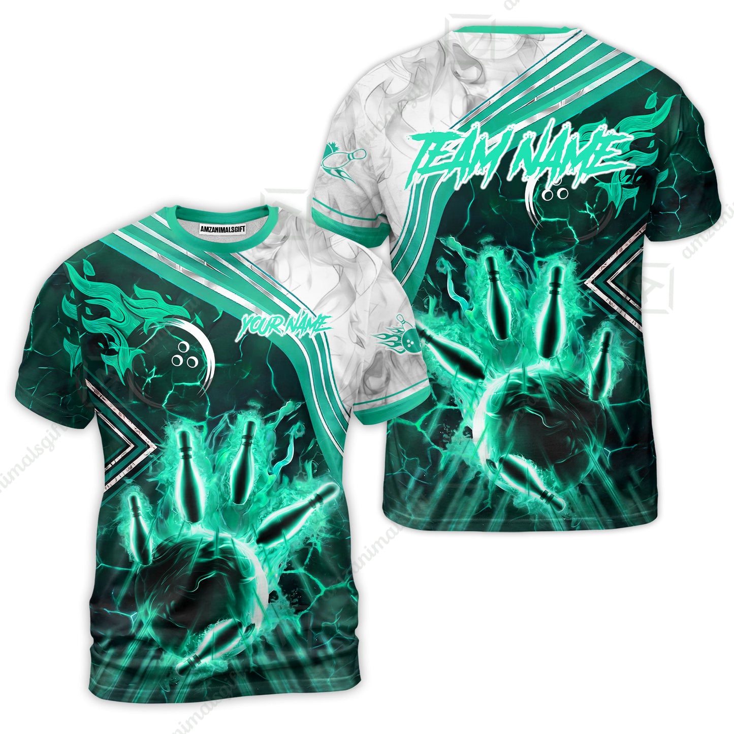 Customized Bowling Unisex Polo Shirt, Fire & Smoke Bowling Pins, Bowling Uniform - Personalized Name And Team Name