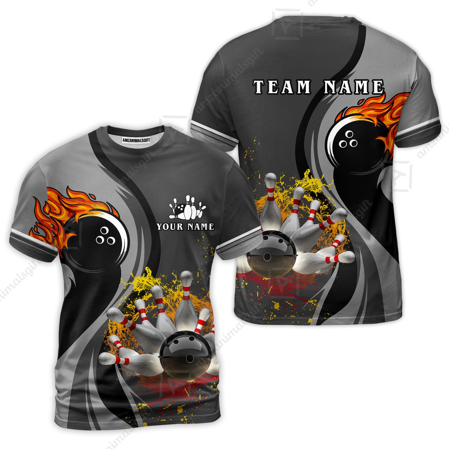 Customized Bowling Unisex Polo Shirt, Bowling And Pins Water Flow Multicolor Option Customized Name And Team Name For Bowling Team Polo Jerseys Shirts