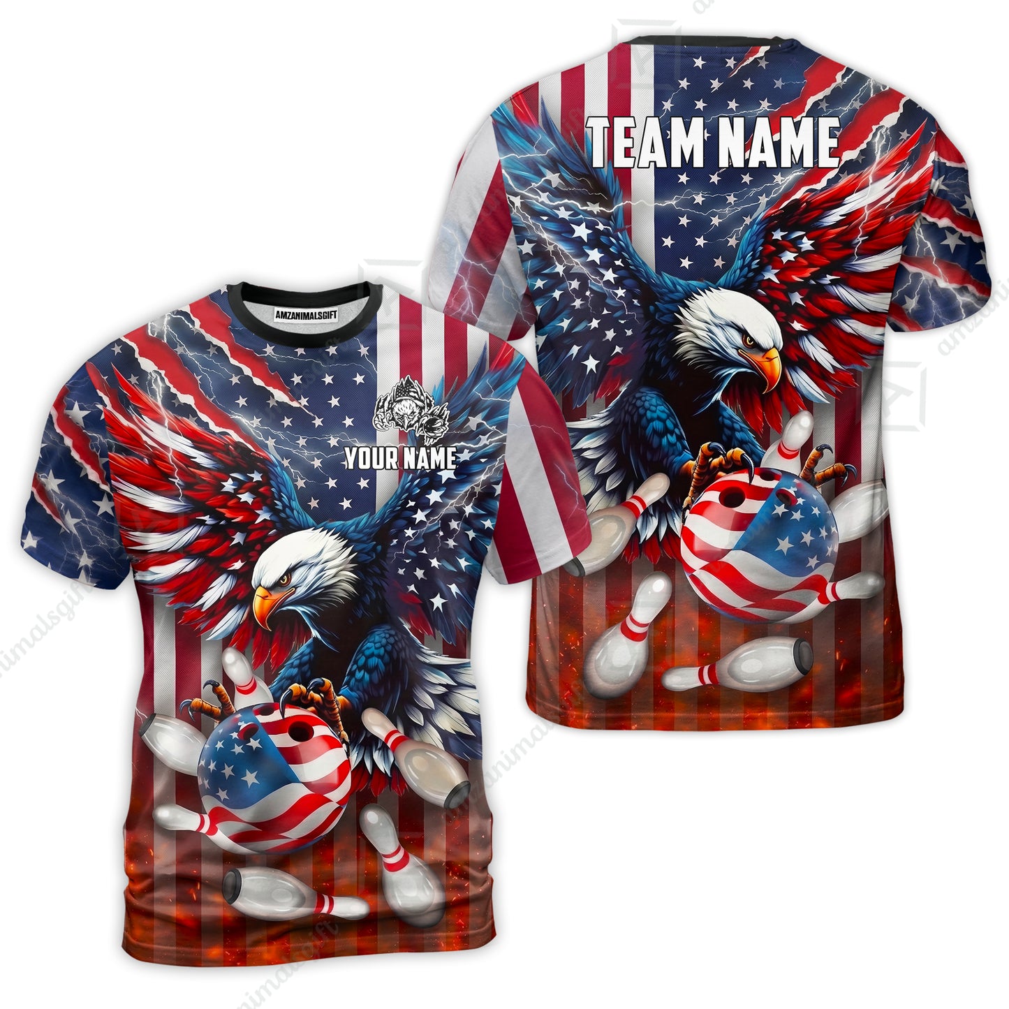 Customized Patriotic American Flag Eagle Bowling Jersey, Custom Name And Team Name For Bowlers