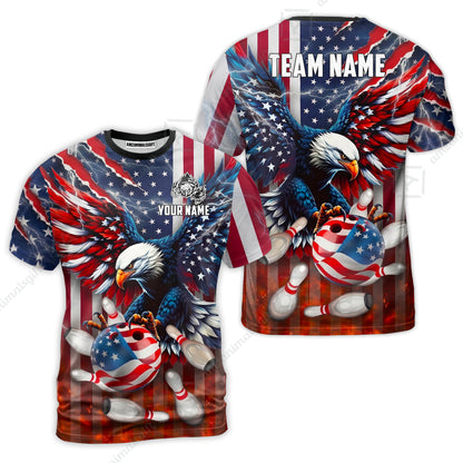 Customized Patriotic American Flag Eagle Bowling Jersey, Custom Name And Team Name For Bowlers