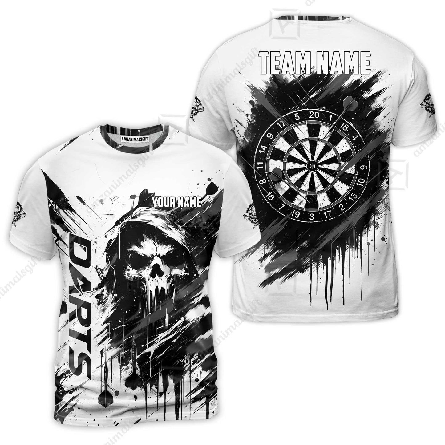 Custom Darts Jersey Polo Shirt, Grim Reaper Sketch Splatter, Custom Dart Jersey Team Shirt For Players With Name & Team Name
