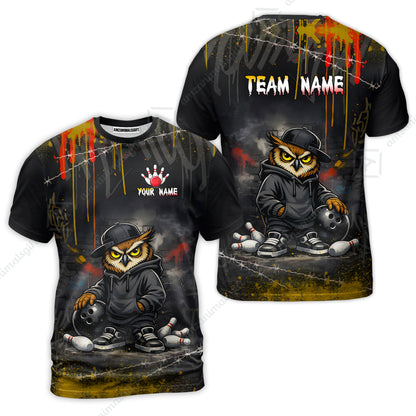 Custom Bowling Jersey Polo Shirt, Night Owl Striker Bowling, Custom Bowling Jersey Team Shirt For Players With Name & Team Name