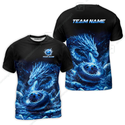 Custom Bowling Jersey Polo Shirt, Mythical Ice Dragon Strike, Custom Bowling Jersey Team Shirt For Players With Name and Team Name