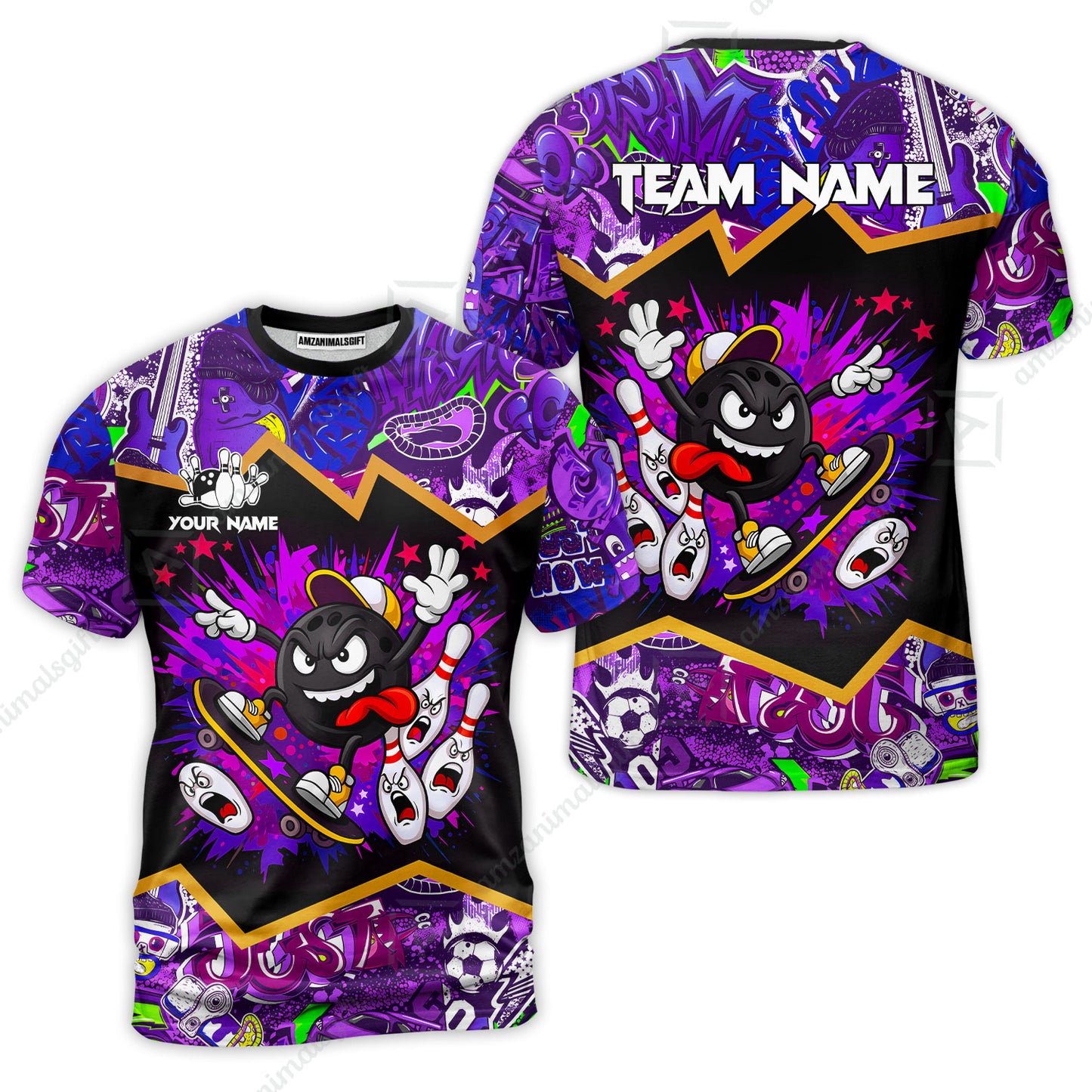 Customized Bowling Unisex Polo Shirt, Skater Bowling Ball Attack, Bowling Uniform, Personalized Name And Team Name