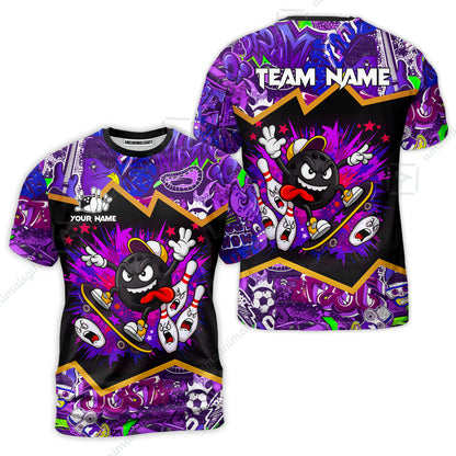 Customized Bowling Unisex Polo Shirt, Skater Bowling Ball Attack, Bowling Uniform, Personalized Name And Team Name